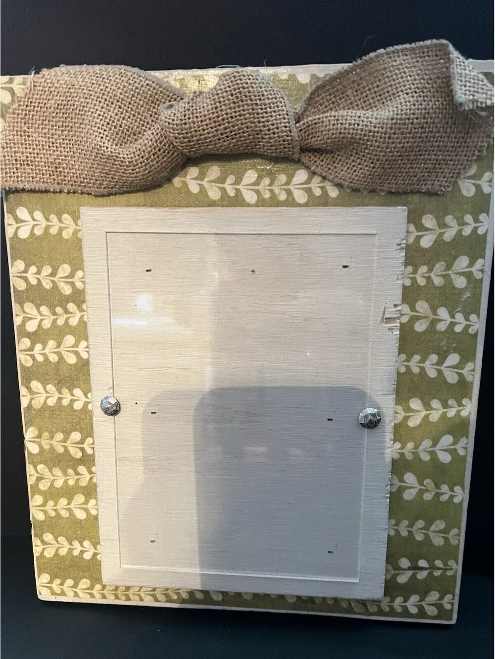Unique  and rustic handmade farmhouse floral green frame & burlap bow 5x7